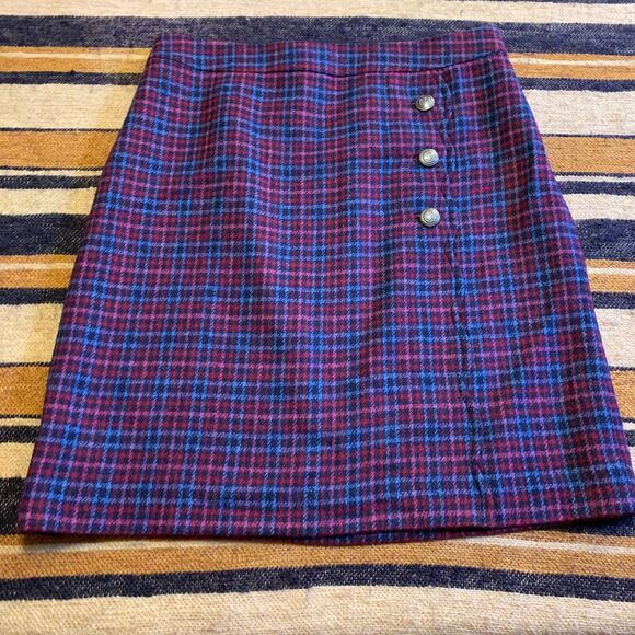 Talbots Wool Blend Skirt Plaid Academia Mini Preppy Purple Blue Winter Holiday 4 - Picture 1 of 8